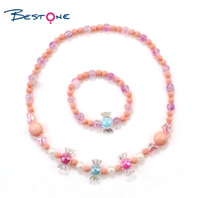 China Bestone TRENDY Customized Tender Acrylic Kids Round Multicolor Beads Jewelry Necklace Set Hot Cartoon Necklace And Bracelet Sets for sale