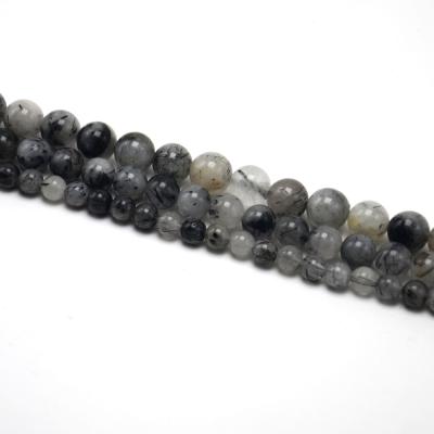 China Rutilated Stone Black Quartz Round Loose Beads For DIY Jewelry Making for sale