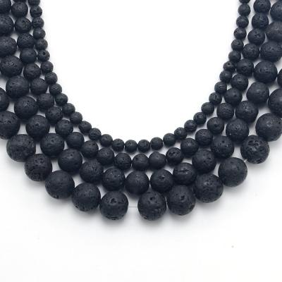 China Wholesale Stone Jewelry Making Supplier 4/6/8/10mm Lava Round Natural Stone Beads Black For Bracelet for sale