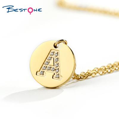 China E-Co 26 Friendly A-Z Disc Real Gold Plated Stainless Steel CZ Inlay Initial Letter Alphabet Pendant Charms For Necklace Making for sale