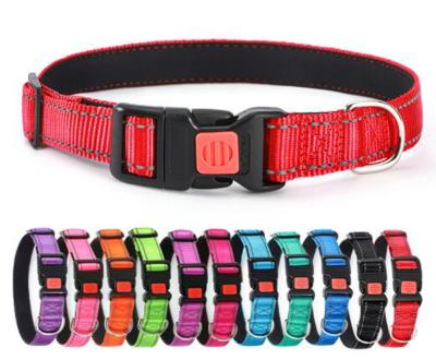 China Reflective Wholesale Adjustable Reflective Dog Collar with safe lock, Soft Neoprene Padded Breathable Nylon Pet Collar for S M Size Big dog for sale