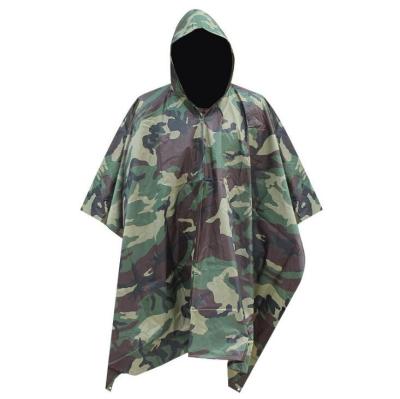 China 100% Waterproof Multi function Cheap Camouflage Outdoor waterproof poncho 170T Polyester PVC olive green rain poncho Raincoat for men and women for sale