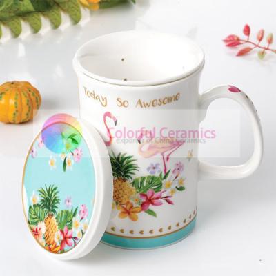 China la taza de café de cerámica con las tazas de café de la tapa 360ml riega las tazas de café de encargo de consumición de la etiqueta de las mercancías de la taza en venta