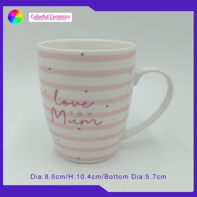 China Promotional Bone China Coffee Mugs Food Contact Safe Pink Stripe Pattern for sale