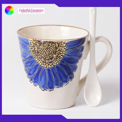 China Sesame Glaze Handmade Stoneware Coffee Mugs 10.5cm D*10.7cm H With Spoon for sale