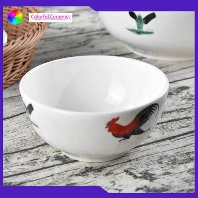 China Vintage porcelain 5inch bowls  Chicken Boy decal  handmade ceramic soup bowl salad bowl for sale