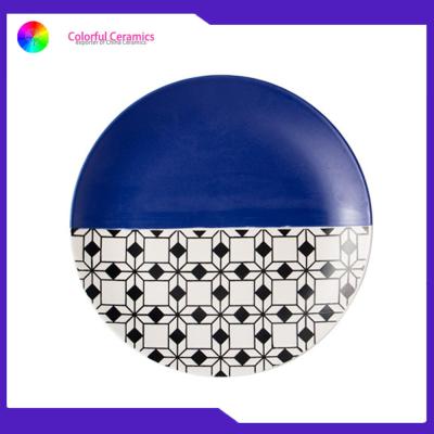 China 8 Inch Geometric Flat Custom Printed Dinner Plates Ceramic Tableware Eco Friendly for sale