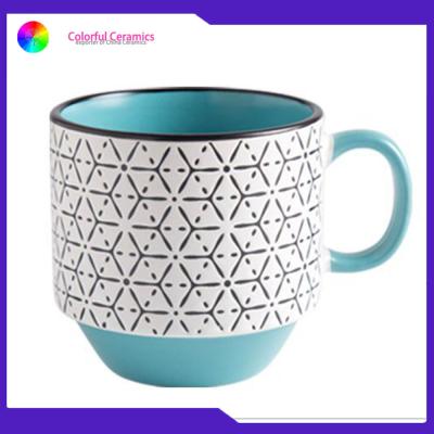 China Round Handmade Stoneware Mugs , Personalized Silkscreen Coffee Mugs Dinnerware Set for sale