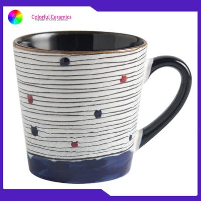 China 400ml Stoneware Hand Painted Coffee Cups Handprinted Logo Low Water Absorption for sale