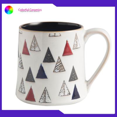 China Xmas Hand Painted Ceramic Coffee Mugs Handprinted Logo 400ml Microwave Safe for sale