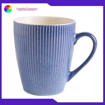 China Stripe Glazed Ceramic Coffee Mugs 660ml Big Volum Dishwasher Safe Nordic Style for sale