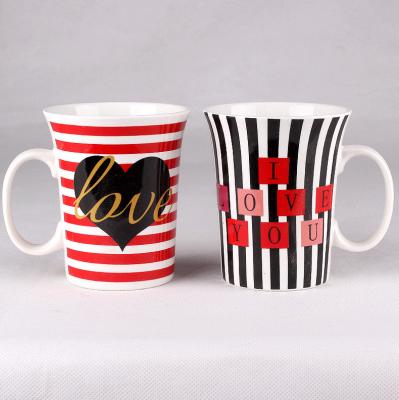 China Large Capacity Decal Coffee Mug Red Heart Stripe Design For Household / Office for sale