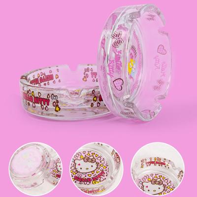 China Home Wind Melody Kitty Cat Leopard Girl Ash Tray Logo Printed Glass Ashtray Cute Heart Girl Easy Clean Custom Creative Trend Personality for sale