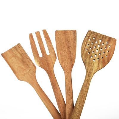 China Sustainable Wooden Kitchenware Spoons Spatula Kit Non Stick Scratch Natural Wooden Kitchen Tools Kitchenware Cookware for sale