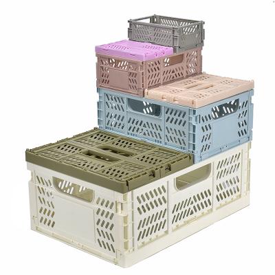 China High Quality Large Folding Household Items Folding Storage Basket Plastic Case With Handle for sale