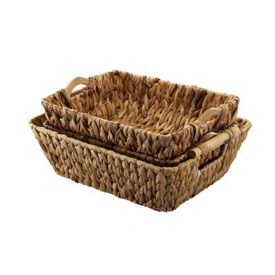 China Wicker Tidying / Storage Baskets With Handles Hand - Woven Water Hyacinth Storage Stacker Baskets for sale