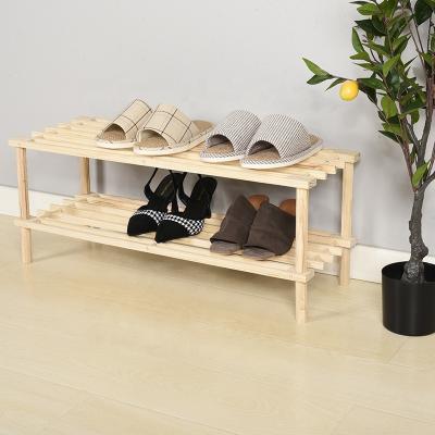 China Wholesale 2-Tier Expandable Wooden Shoe Racks Natural Shoe Display Rack Cabinet Storage Shoe Shelf Organizer for sale