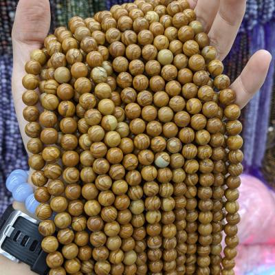 China Natural Wood Fiber Jasper Gemstone Round Loose Stone Beads for DIY Jewelry Making 1 Strand for sale