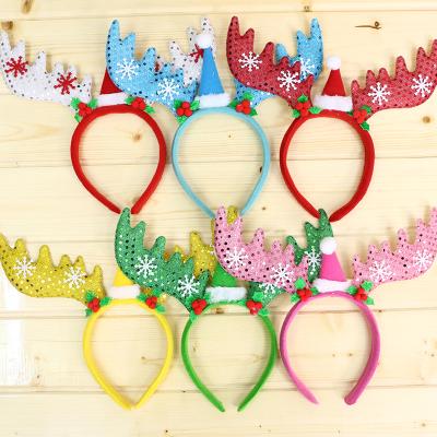 China Hot Plastic Cloth Amazon Christmas Elk Horn Circle Wholesale Price Christmas Hair Decoration For Women Girls Gift Festival Decor for sale