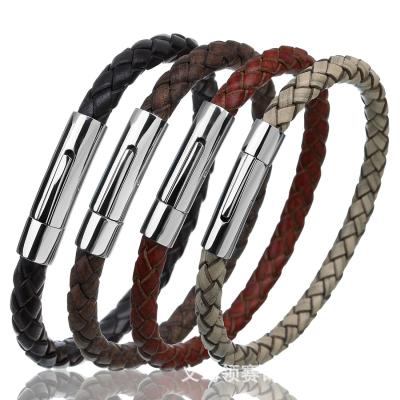 China 2021 Newest Luxury Custom Logo Vintage Cowhide Double Layer Adjustable Handmade Woven Leather Bracelet Men for sale