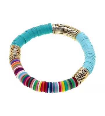 China TRENDY 8mm Resin Beads Rainbow Brown Heishi Healing Polymer Clay Slices Slices Color Block Bracelet in Teal Multi Polymer for sale