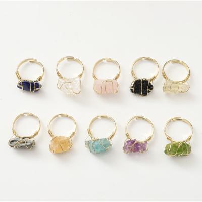 China Other Wholesale Fashion Woman Jewelry Hand Wire Wrap Mineral Rings Men Druzy Natural Crystal Stone for sale