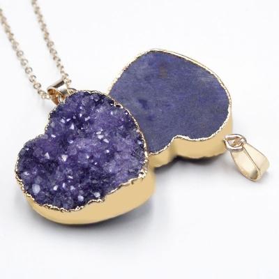 China Quartz Lead Free Nickel Free Druzy Natural Crystal Stone Healing Jewelry Necklace Heart Pendant Necklace For Women for sale