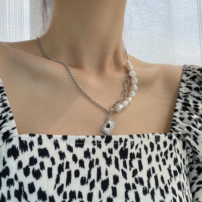 China Romantic Punk Freshwater Pearl Square Pendant Necklace 925 Sterling Silver Necklace for Women Accessories for sale