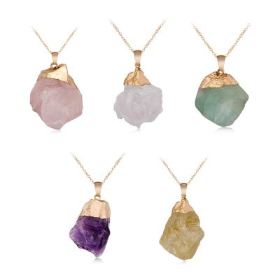 China Lead Free Rough Raw Stone Nickel Free Amethyst Gold Plated Charm Necklace DIY Gold Pendant Accessories For Women Fashion Jewelry Making for sale