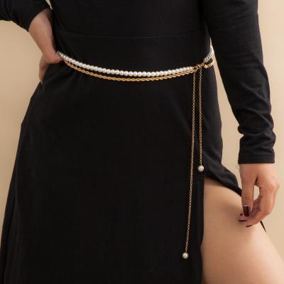 China Gold Retro Pearl Freshwater Ring Casual/Sporty Single Waist Multi-Layer Chain Ring For Women Accessories for sale