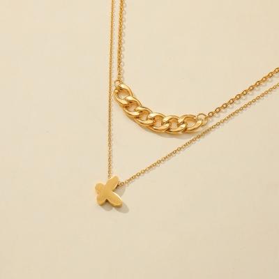 China European and American Simple Titanium Gold Double Layer Necklace Fashion Niche Butterfly Steel Color Preserving Pendant Cha for sale