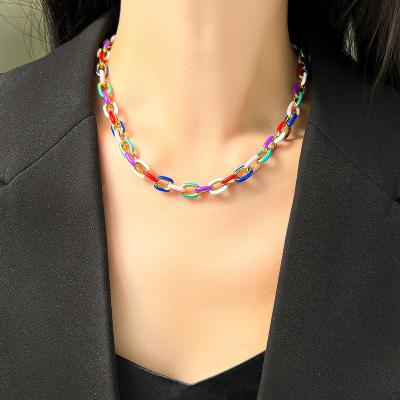 China European and American European and American fashion colorful painted geometric single-layer titanium steel necklace for sale