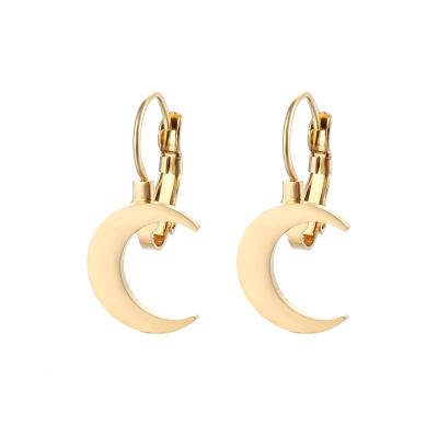 China FASHIONABLE Simple European and American 18K Gold Moon Stainless Steel Earring Smooth Outdoor Crescent Buckle for sale