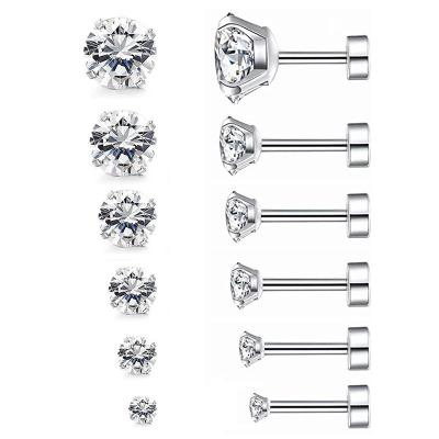 China FASHIONABLE Piercing Ornament AA Stainless Steel Zircon With Round Cake Ear Stud Earring Four Claw Grasp Zircon Ear Bone Stud for sale