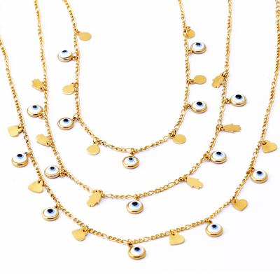 China Europe and America Trend Clavicle Titanium Steel Chain f Europe and America Palm Border Round Blue Eyes Love Necklace Demon Eye Accessories for sale