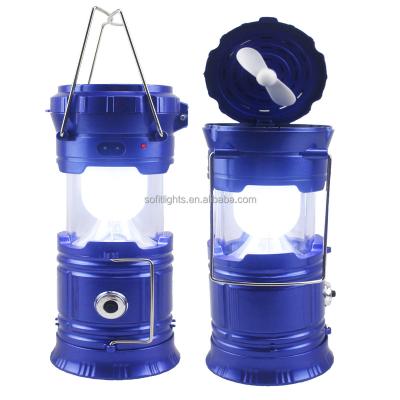 China Outside Multifunctional Telescopic Led Solar Camping Light With Hidden Fan And USB Power Output Low Price for sale