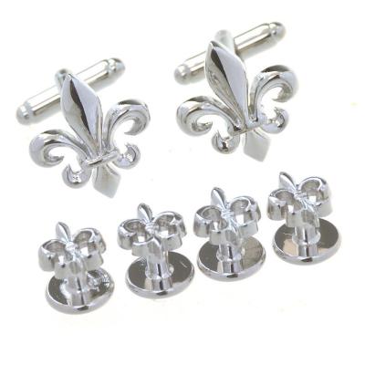 China Custom Cufflink High Quality Costume Rhinestone Collar Sleeve Studs Silver Flower for sale