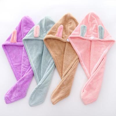 China Viable Quick Dry Absorbent Hair Cap Thickened Dry Towel Coral Hair Cap for sale