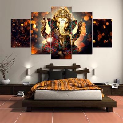 China Waterproof+ECO-Friendly Prints God's Nose Elephant 5 Panels Wall Art Picture Oil Paintings Canvas Painting for sale