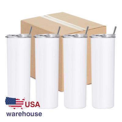 China Viable USA Warehouse Stock Stainless Steel Tumbler Mugs With Straw Sublimation Tumblers Leaner 20 Ounce White Sublimational Tumblers for sale