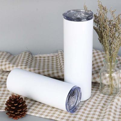 China Viable White 20oz Skinnies Sublimation Blanks Stainless Steel Straight Tumbler Mugs With Straw And Rubber Bottom for sale