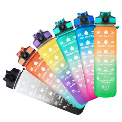 China Custom Viable Sport 1L Motivational Drinking Water Bottle With Time Marker With Straw Outdoor Gym Plastic UV Tritan Water Bottle for sale