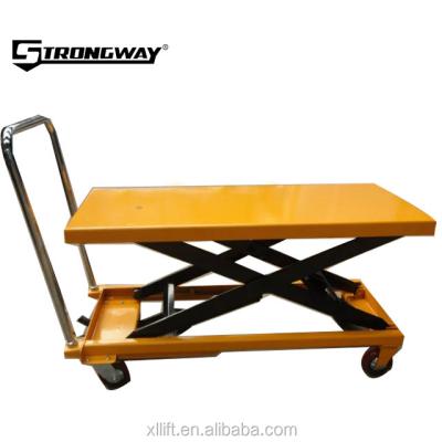 China Small Size Manual 500kg Scissor Trolley Type Lift Table For Warehouse Cargo Loading for sale