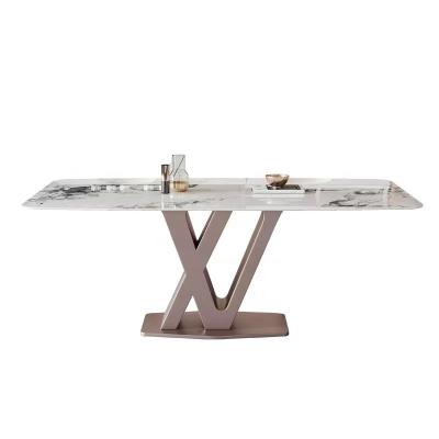 China Rose Gold Base Dining Italian Luxury Table Personality Dining Table Customized White Table for sale