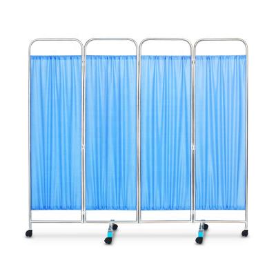 China Folding Wholesale Hospital Furniture Ward With Mute Wheel Blue White Pink Three Fold Screen for sale