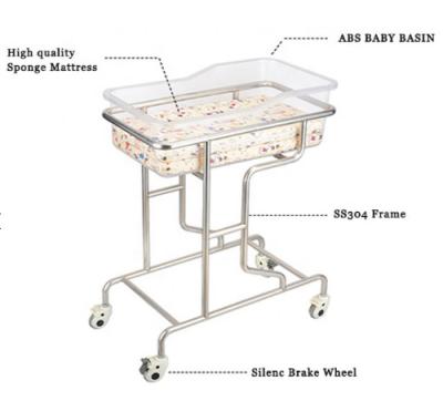 China Hot Sales Hospital Modern Portable Baby Crib Bedside Baby Crib Stainless Steel Stainless Steel Bed Bumper Hutch For Sale for sale