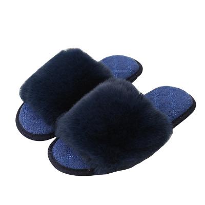 China Fashion Trend Good Quality On Promotional Cute Rabbit Fur Unisex Cute Soft Spring Shoes Upper Ladies Slippers for sale