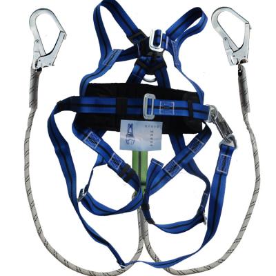 China 100% Polyester Positioning Full Body Harness 5 Type D-Ring With Double Lanyard for sale