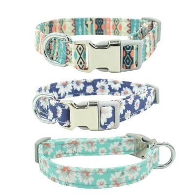 China Durable Metal Buckle Pet Collar Double Layer Fabric Craft Printing Dog Collar for sale