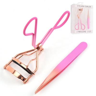 China Electrophoresis Treatment 2 PCS Eyelashe Curler Set With Tweezers Amazon Eyelash Curler Kit Pink Women Eyelashes Applicator for sale